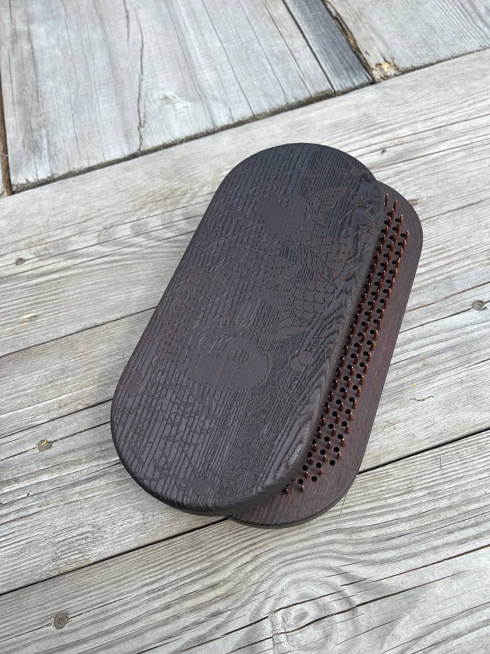 Premium Thermo Ash Sadhu Board - Fish Engraving with Dynamic Copper Nails (Beginner)