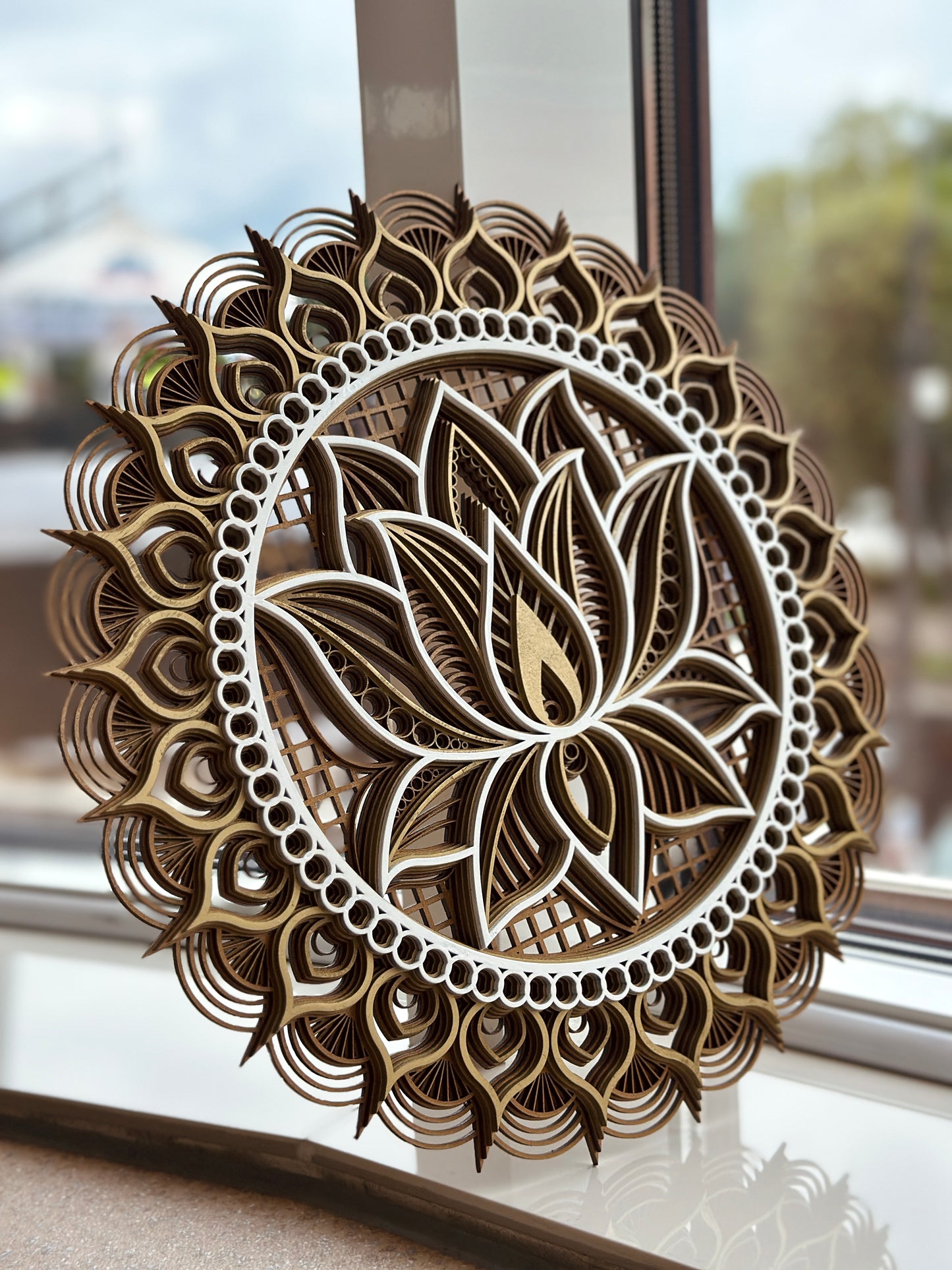 Handcrafted wooden Mandala and Lotus wall art | Boho decor | Yoga studio accent | Meditation gift | Sacred geometry art | Bedroom wall art