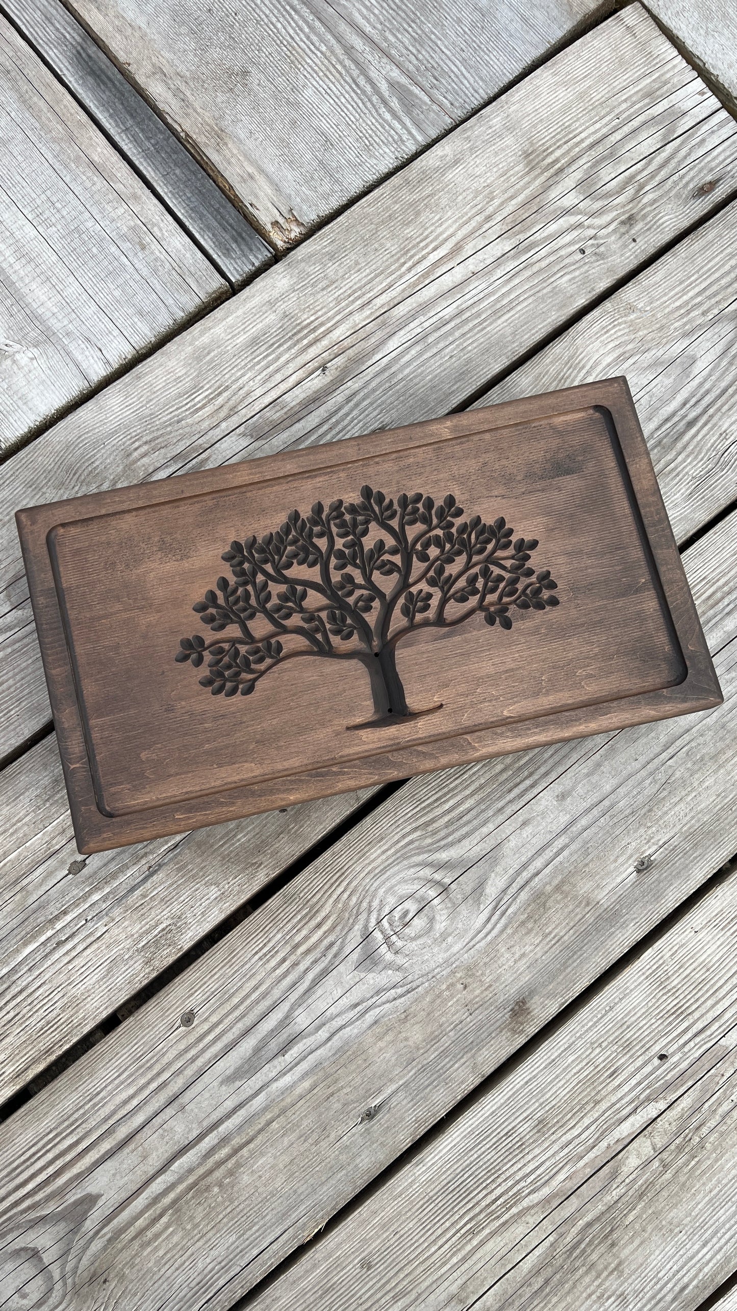 Alnus Wood Tea Ceremony Table 25×45 cm – “Tree of Life” Carving & Built-In Drain