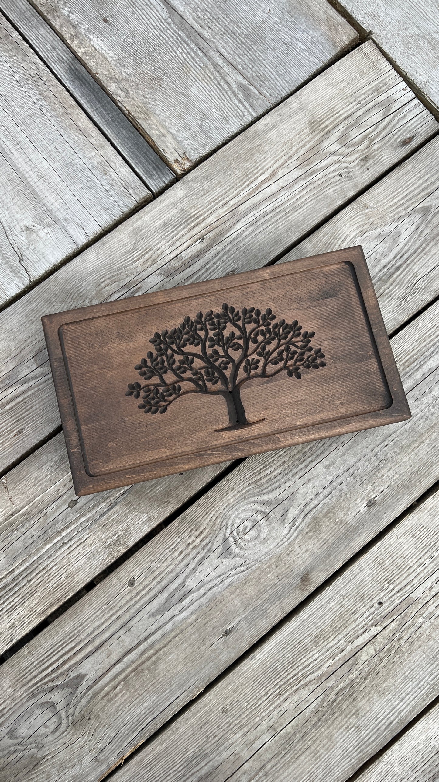 Alnus Wood Tea Ceremony Table 25×45 cm – “Tree of Life” Carving & Built-In Drain