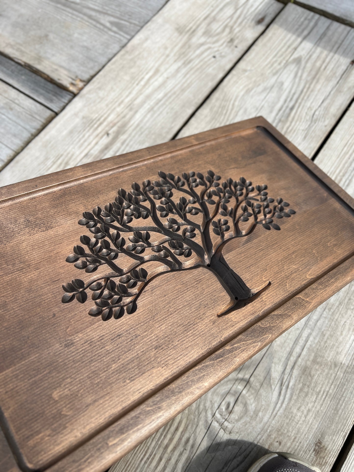 Alnus Wood Tea Ceremony Table 25×45 cm – “Tree of Life” Carving & Built-In Drain