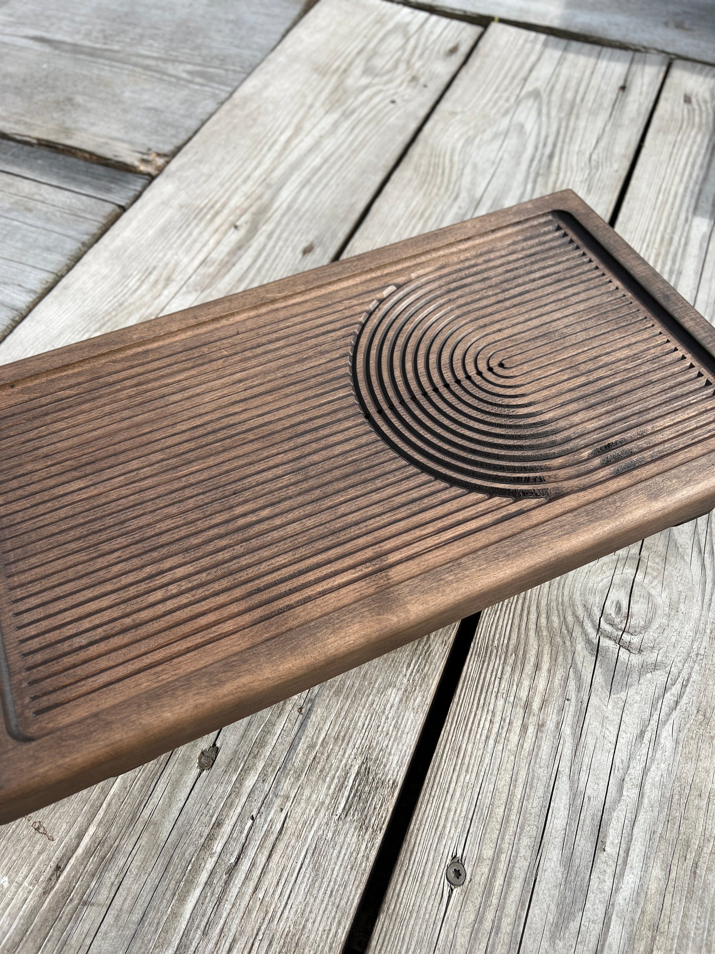 Alnus (Alder) Tea Ceremony Table 25×45 cm – “Zen Ripple” Carving & Custom Sizing
