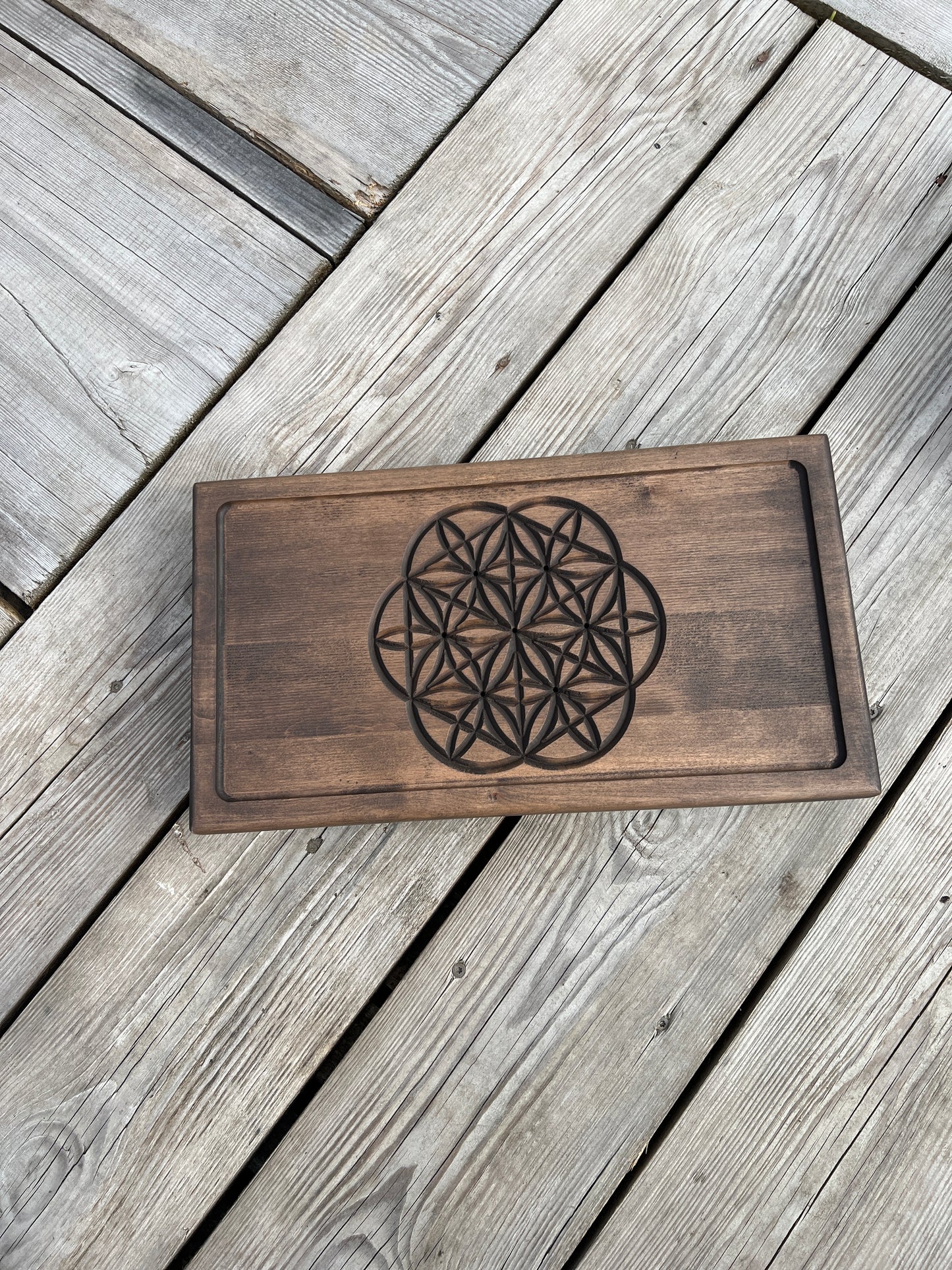 Alder Chaban Tea Table with "Flower of Life" Carving | Handcrafted Tea Ceremony Tray