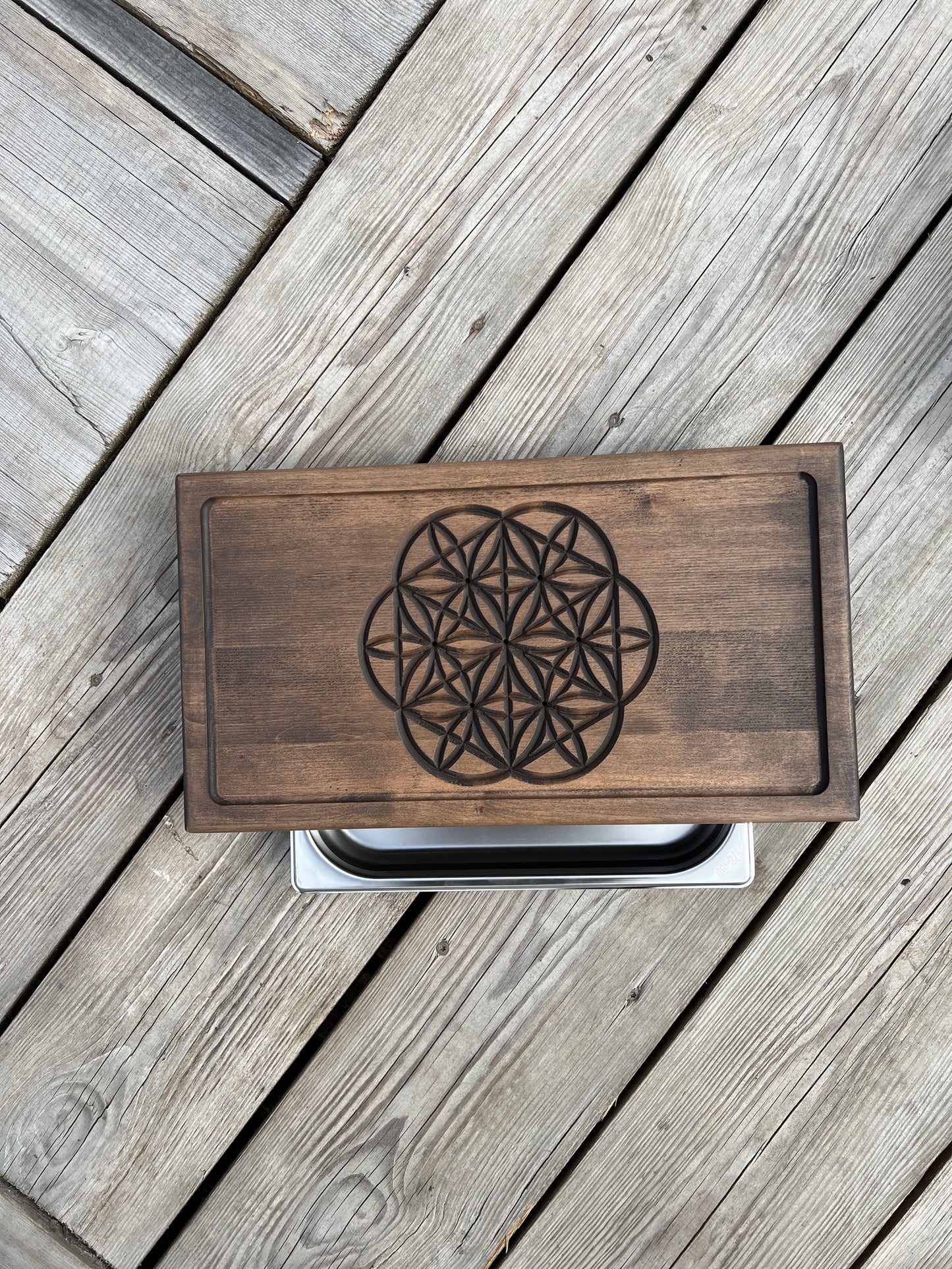 Alder Chaban Tea Table with "Flower of Life" Carving | Handcrafted Tea Ceremony Tray