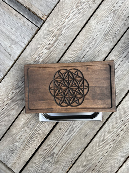 Alder Chaban Tea Table with "Flower of Life" Carving | Handcrafted Tea Ceremony Tray