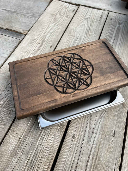 Alder Chaban Tea Table with "Flower of Life" Carving | Handcrafted Tea Ceremony Tray