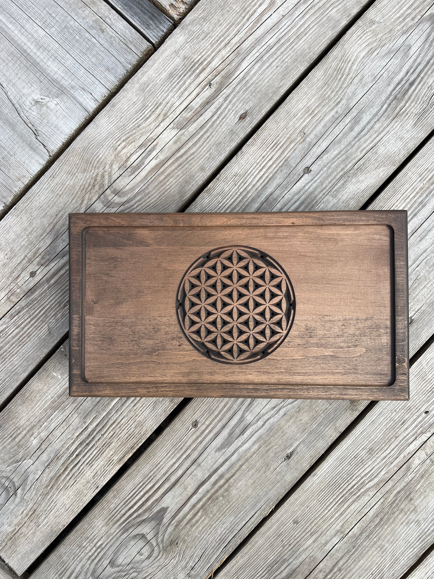 Alder Chaban Tea Table with "Flower of Life" Carving | Artisan Tea Ceremony Tray