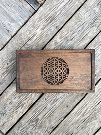Alder Chaban Tea Table with "Flower of Life" Carving | Artisan Tea Ceremony Tray