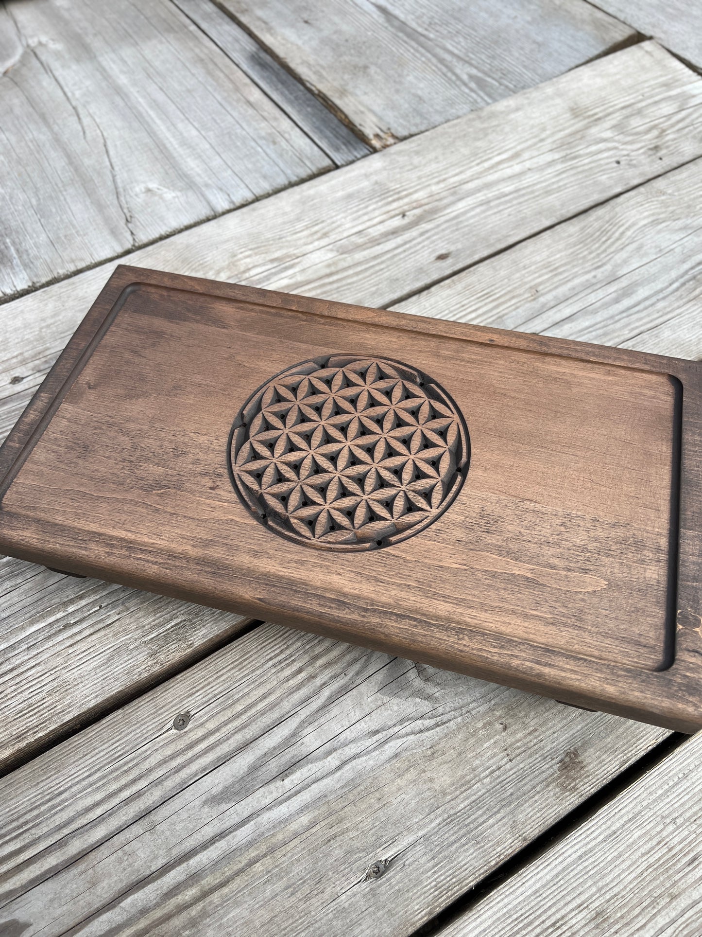 Alder Chaban Tea Table with "Flower of Life" Carving | Artisan Tea Ceremony Tray