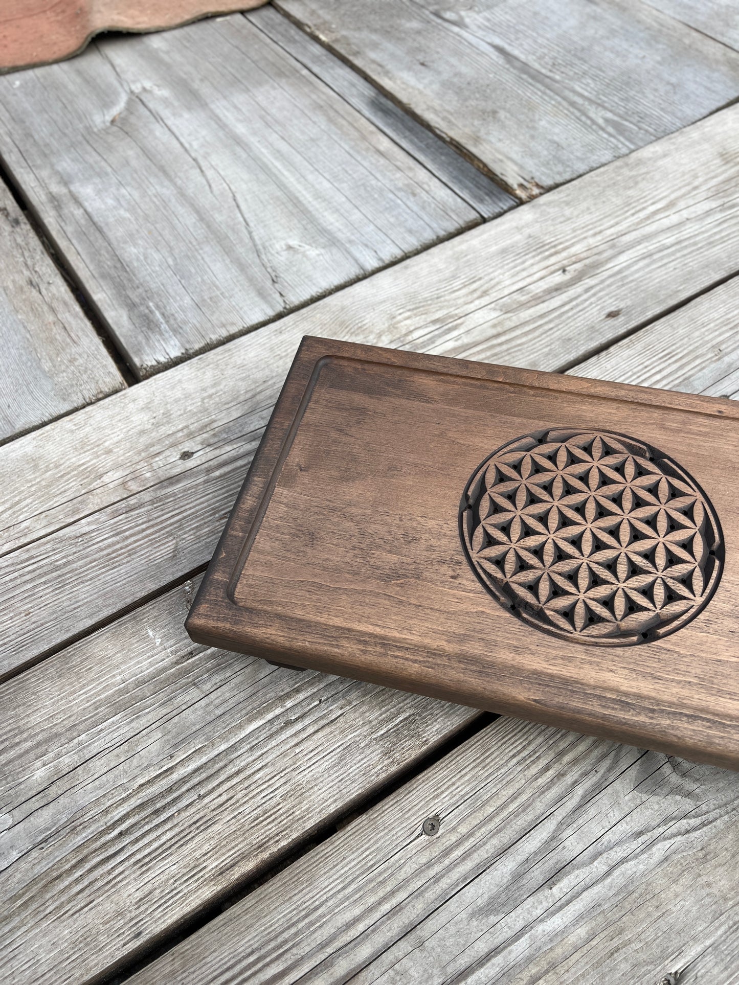 Alder Chaban Tea Table with "Flower of Life" Carving | Artisan Tea Ceremony Tray