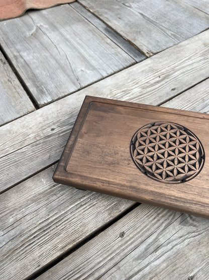 Alder Chaban Tea Table with "Flower of Life" Carving | Artisan Tea Ceremony Tray
