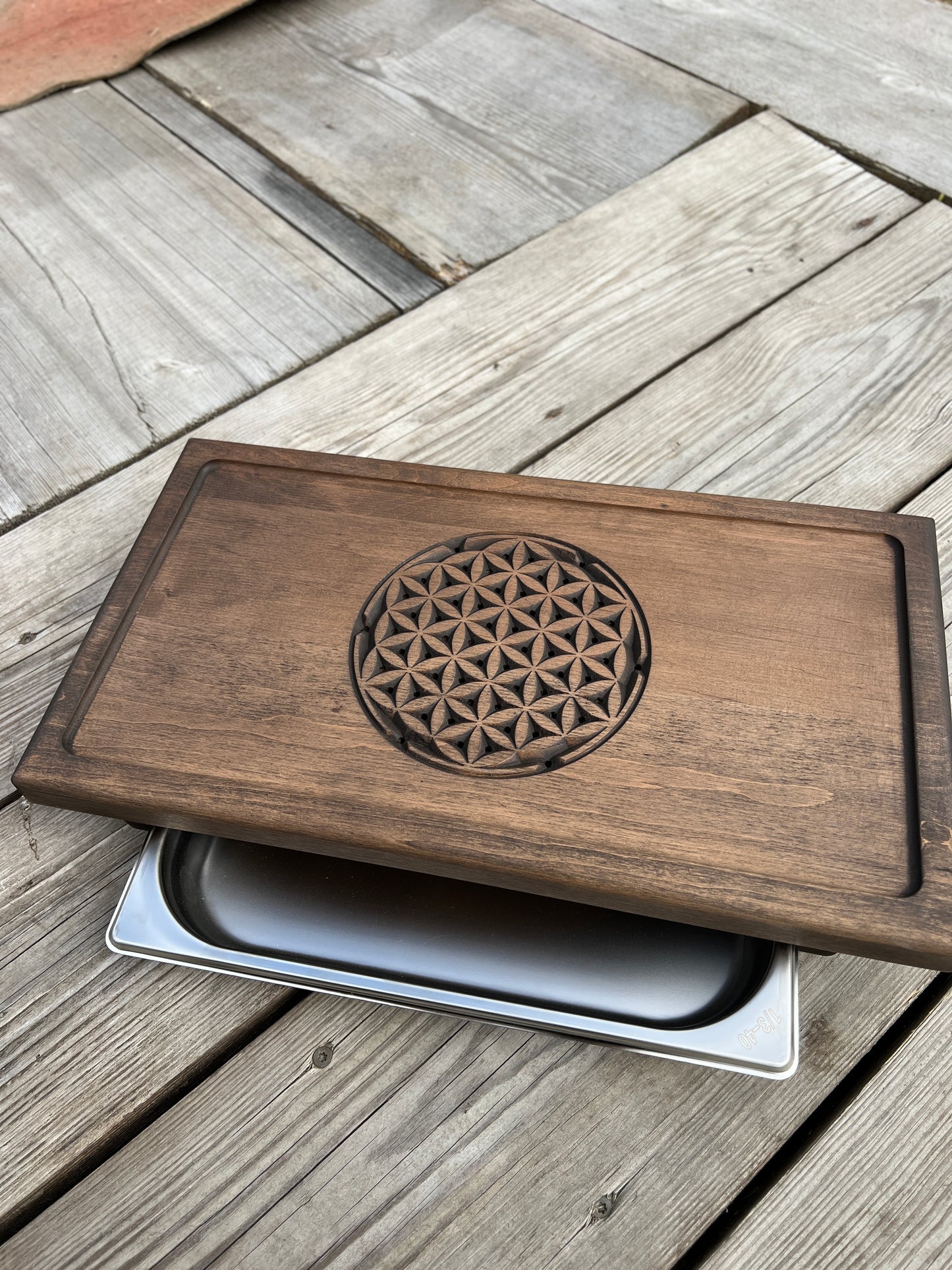 Alder Chaban Tea Table with "Flower of Life" Carving | Artisan Tea Ceremony Tray