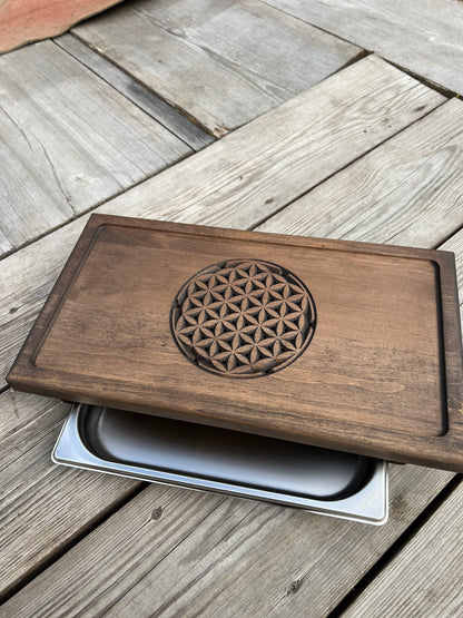 Alder Chaban Tea Table with "Flower of Life" Carving | Artisan Tea Ceremony Tray