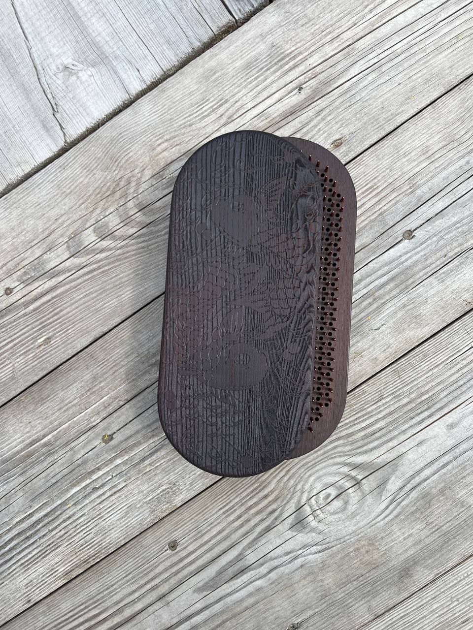 Premium Thermo Ash Sadhu Board - Fish Engraving with Dynamic Copper Nails (Beginner)