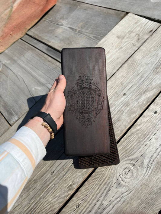 Premium Thermo Ash Sadhu Board - Flower of Life Engraving with Static Copper Nails (Beginner)