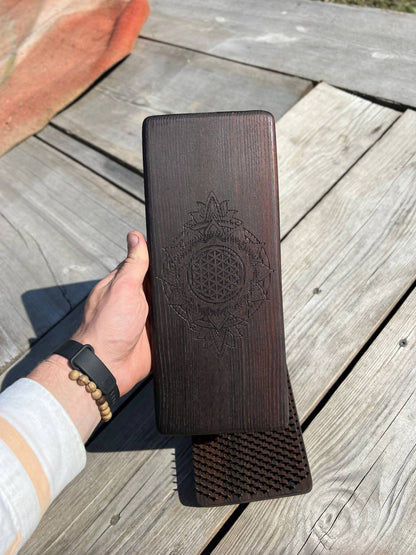 Premium Thermo Ash Sadhu Board - Flower of Life Engraving with Static Copper Nails (Beginner)