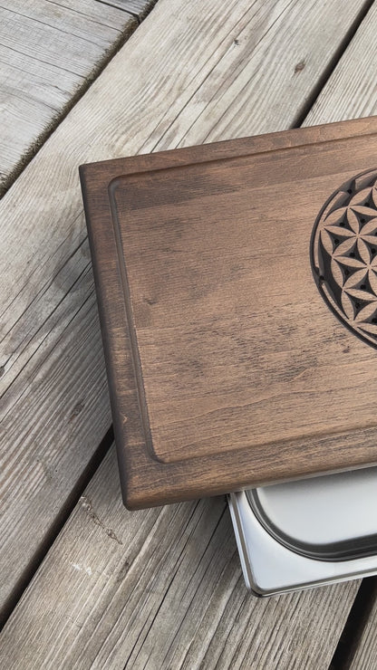 Alder Chaban Tea Table with "Flower of Life" Carving | Artisan Tea Ceremony Tray